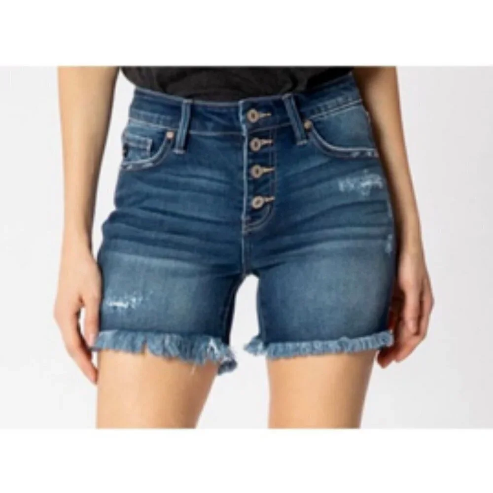 KanCan Zelda High Rise Plus Size High Rise Button Fly Jean Denim Shorts 3XL - Picture 1 of 9